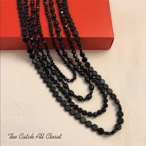 Long Multi-Strand Black Beaded Necklace